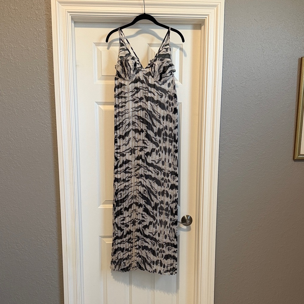AllSaints Black and White Printed Maxi Slip Dress